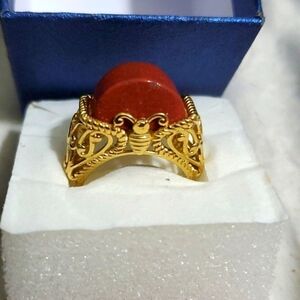 Red Jasper or African Malachite with Zircon Dome Ring in 18K gold plating